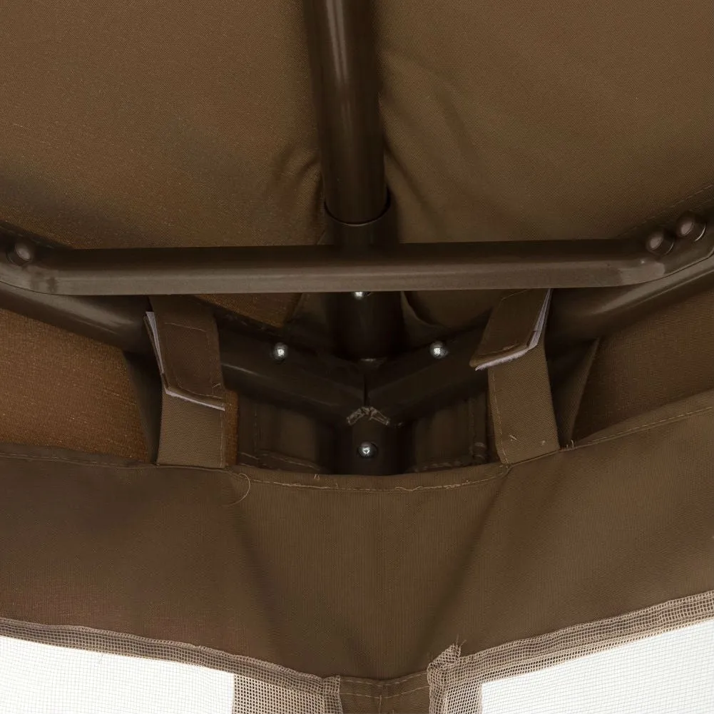 10ft x 12ft Solid Steel Gazebo Patio Canopy with Mosquito Netting in Tan Brown