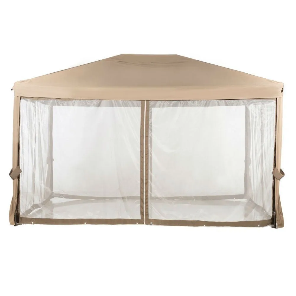 10ft x 12ft Solid Steel Gazebo Patio Canopy with Mosquito Netting in Tan Brown