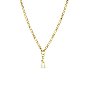 14k Gold Medium Square Oval Chain Necklace with Fob Clasp Drop