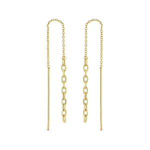 14k Gold Small Square Oval Chain Drop Threaders