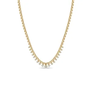 14k Graduated Prong Diamond Large Box Chain Necklace