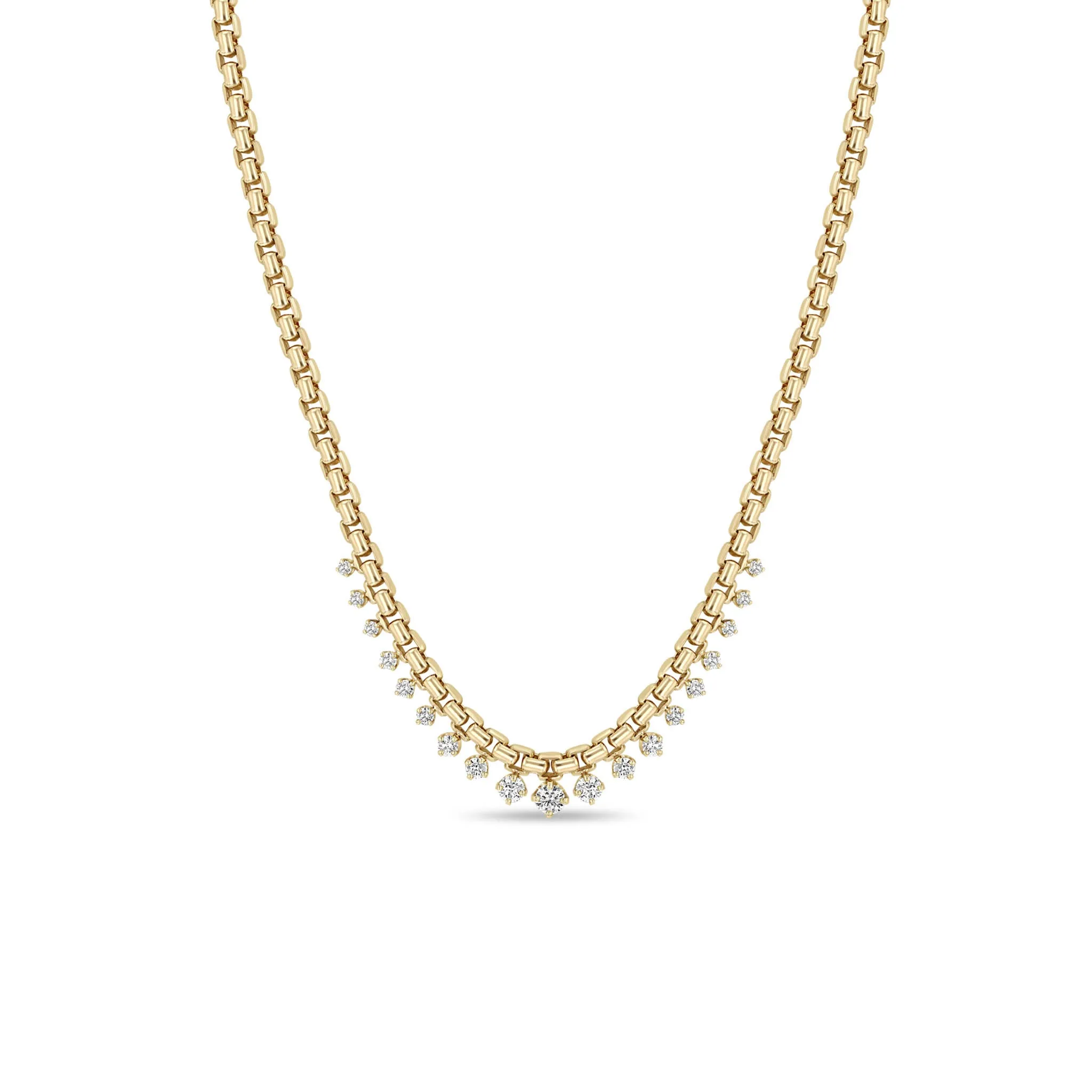 14k Graduated Prong Diamond Large Box Chain Necklace