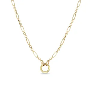14k Medium Paperclip Rolo Chain Round Enhancer Necklace