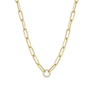 14k Pavé Diamond Circle Large Paperclip Chain Necklace