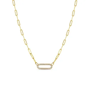 14k Pavé Diamond Link Small Paperclip Chain Necklace