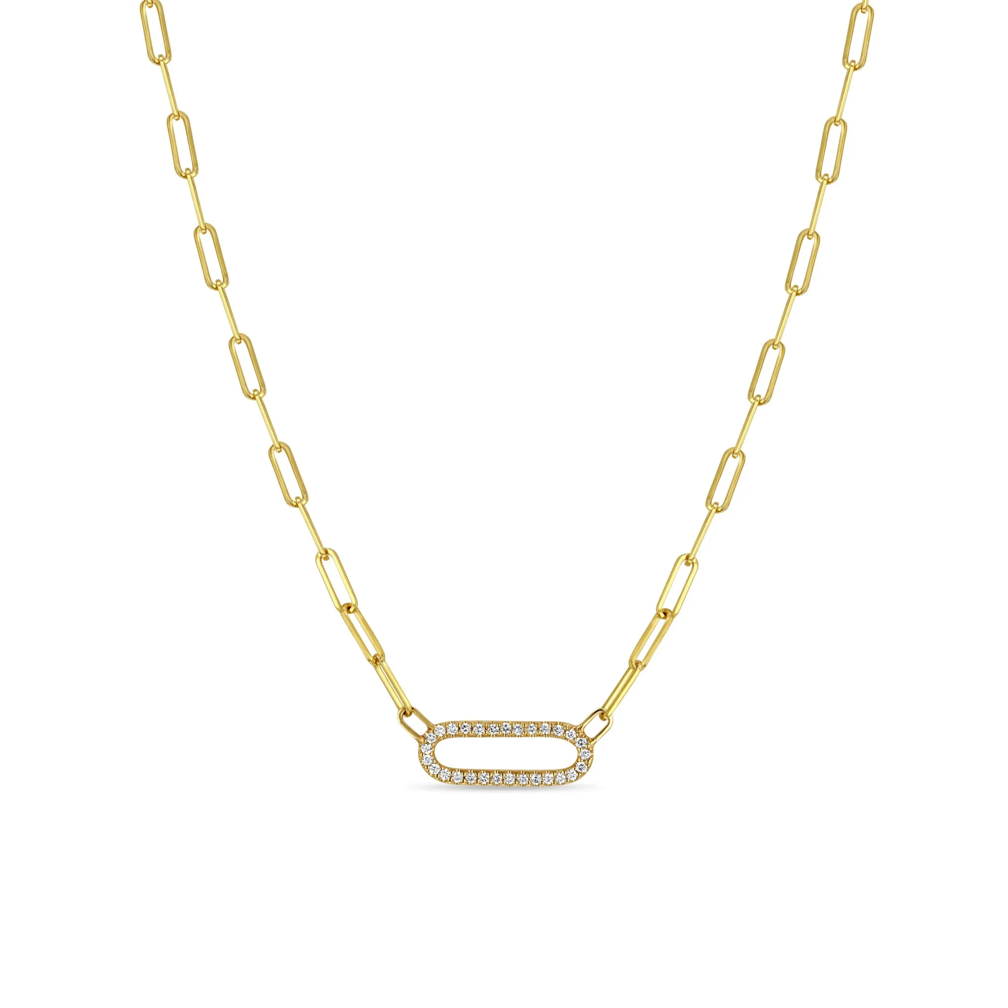 14k Pavé Diamond Link Small Paperclip Chain Necklace