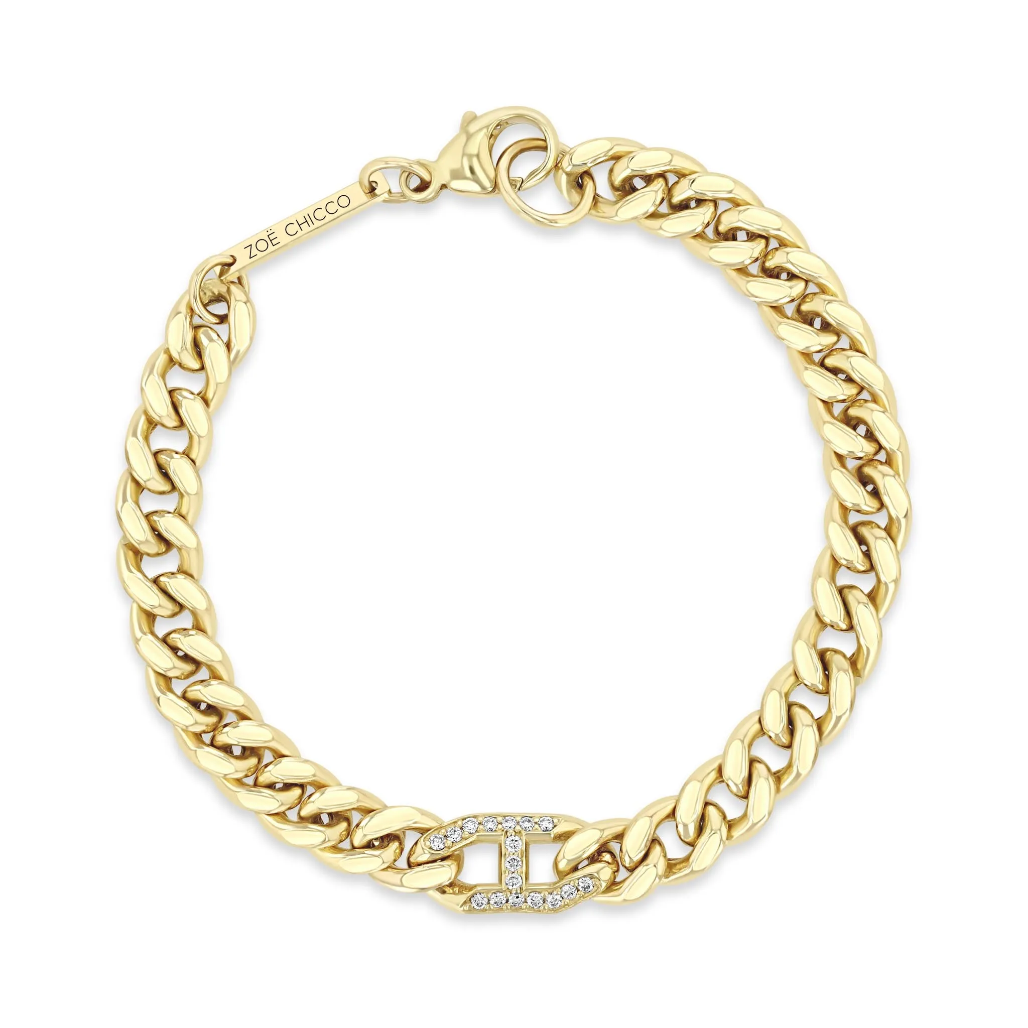 14k Pavé Diamond Mariner Link Large Curb Chain Bracelet