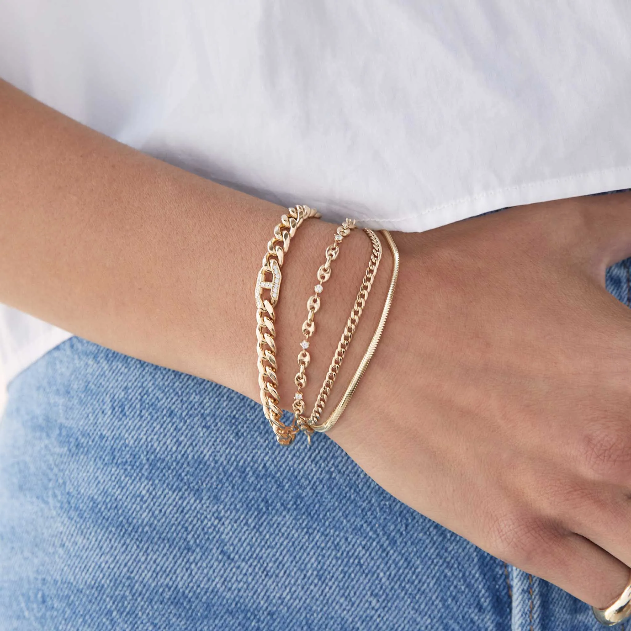 14k Pavé Diamond Mariner Link Large Curb Chain Bracelet