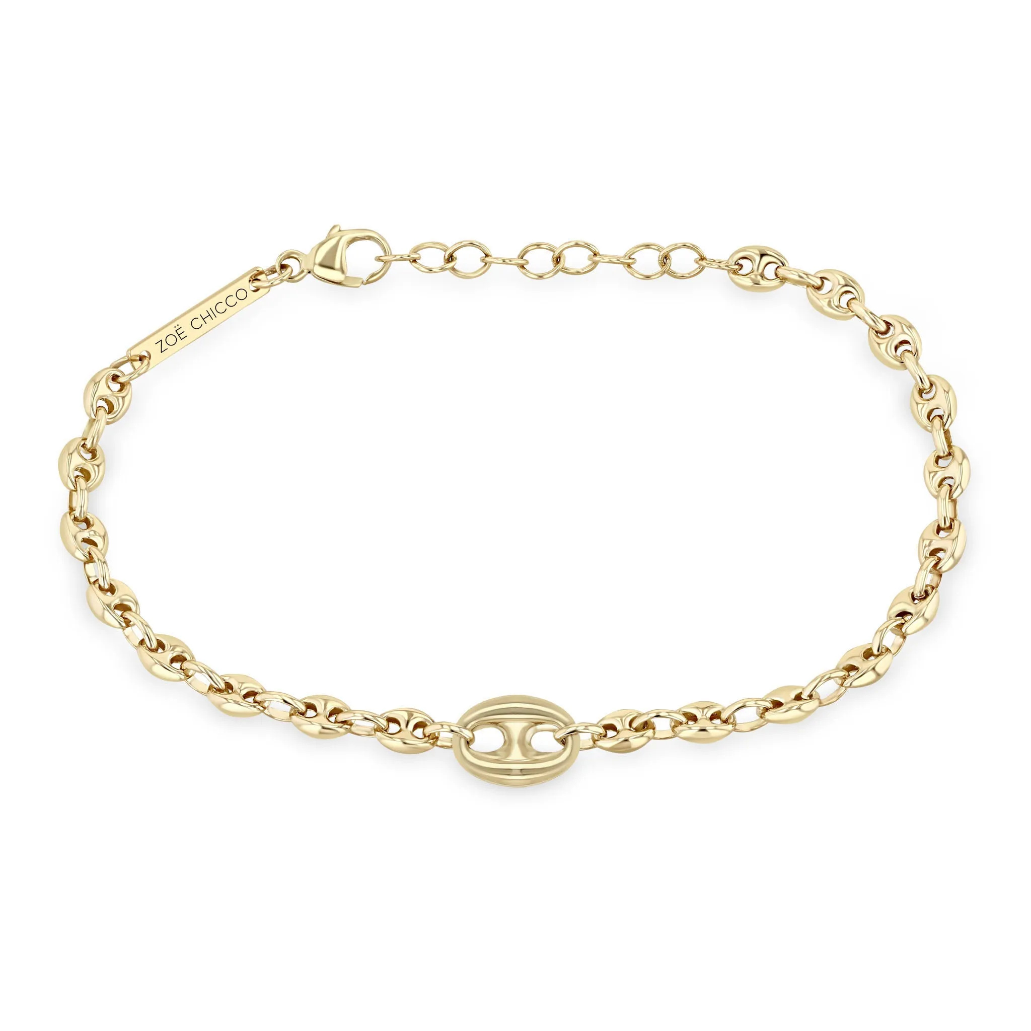 14k Single Large Diamond Link Small Mariner Chain Bracelet