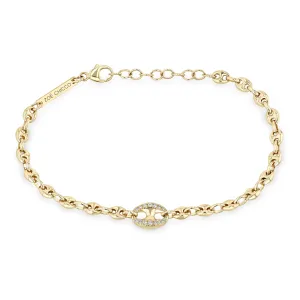14k Single Large Diamond Link Small Mariner Chain Bracelet