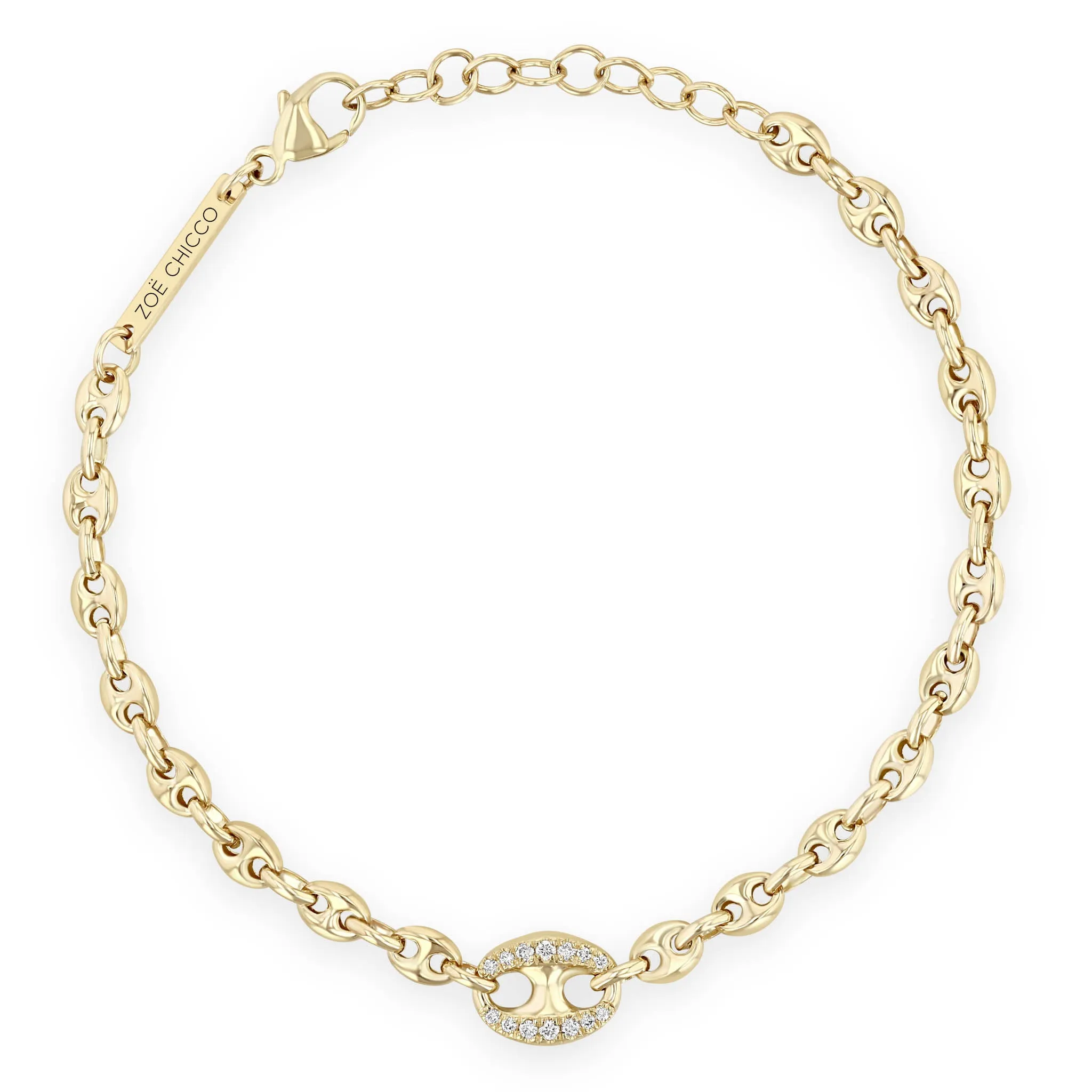 14k Single Large Diamond Link Small Mariner Chain Bracelet
