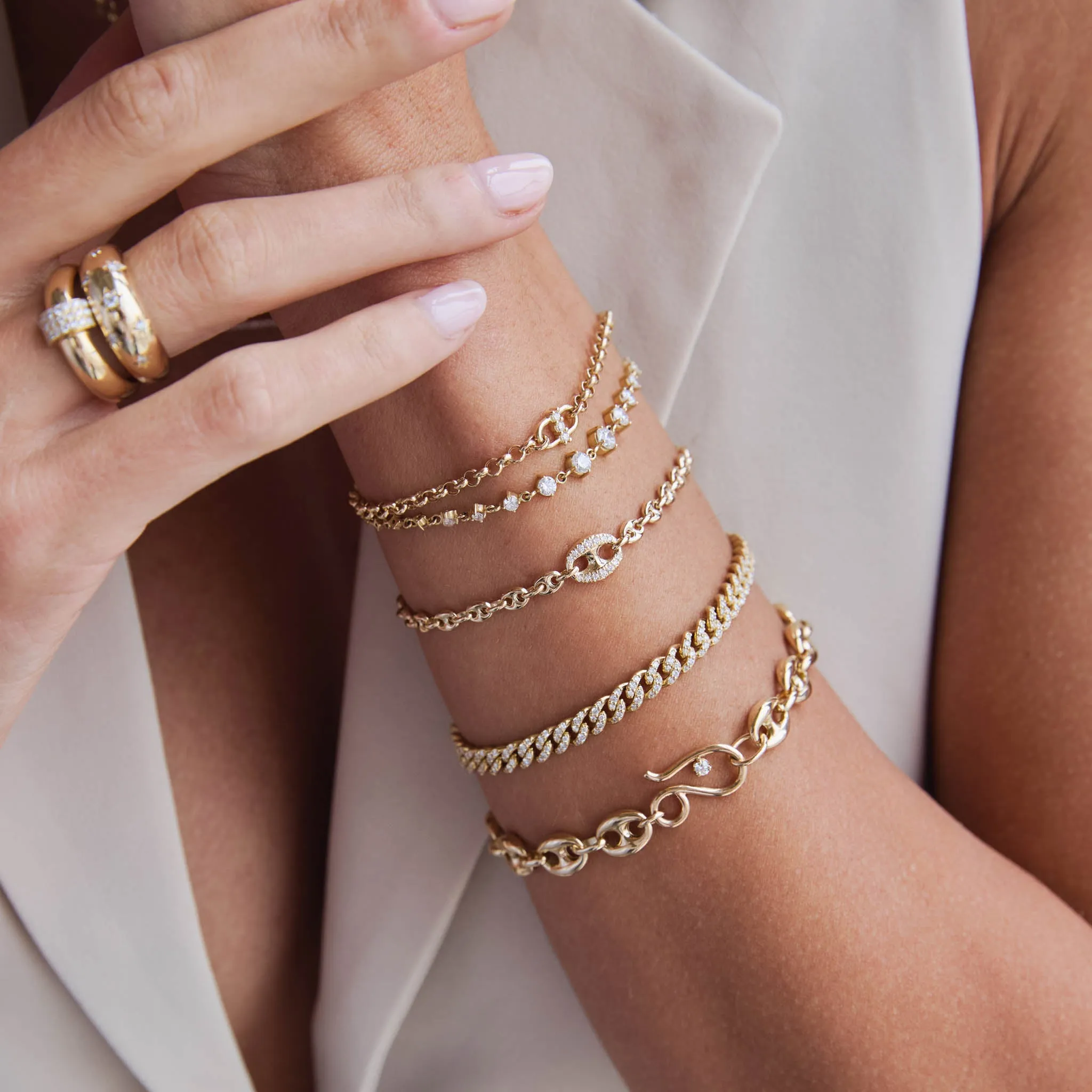14k Single Large Diamond Link Small Mariner Chain Bracelet