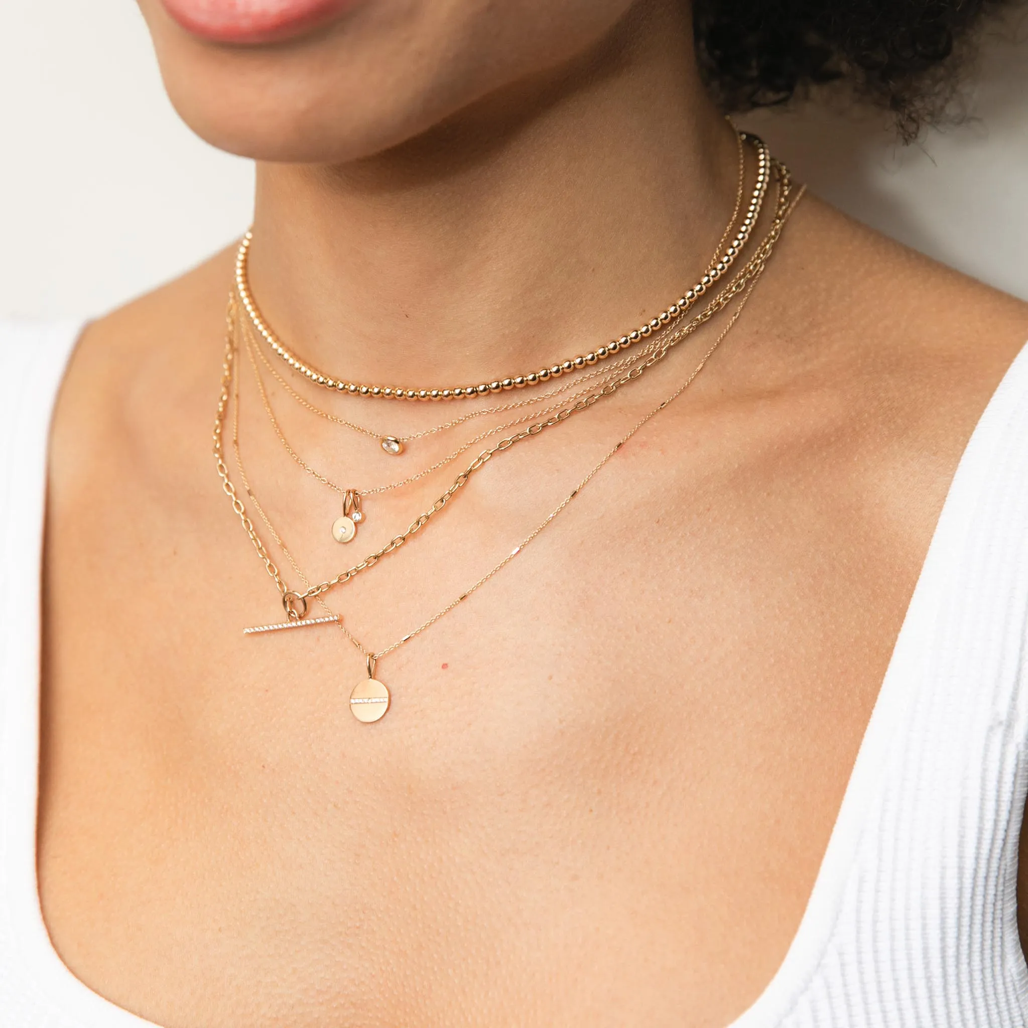 14k Small Square Oval Link Chain Pavé Diamond Toggle Necklace