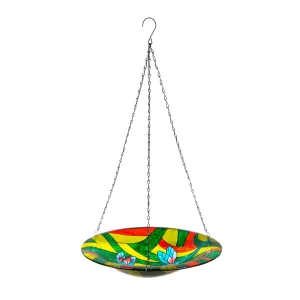 14" Glass Hanging Birdbath, Dragonflies,2gb7008