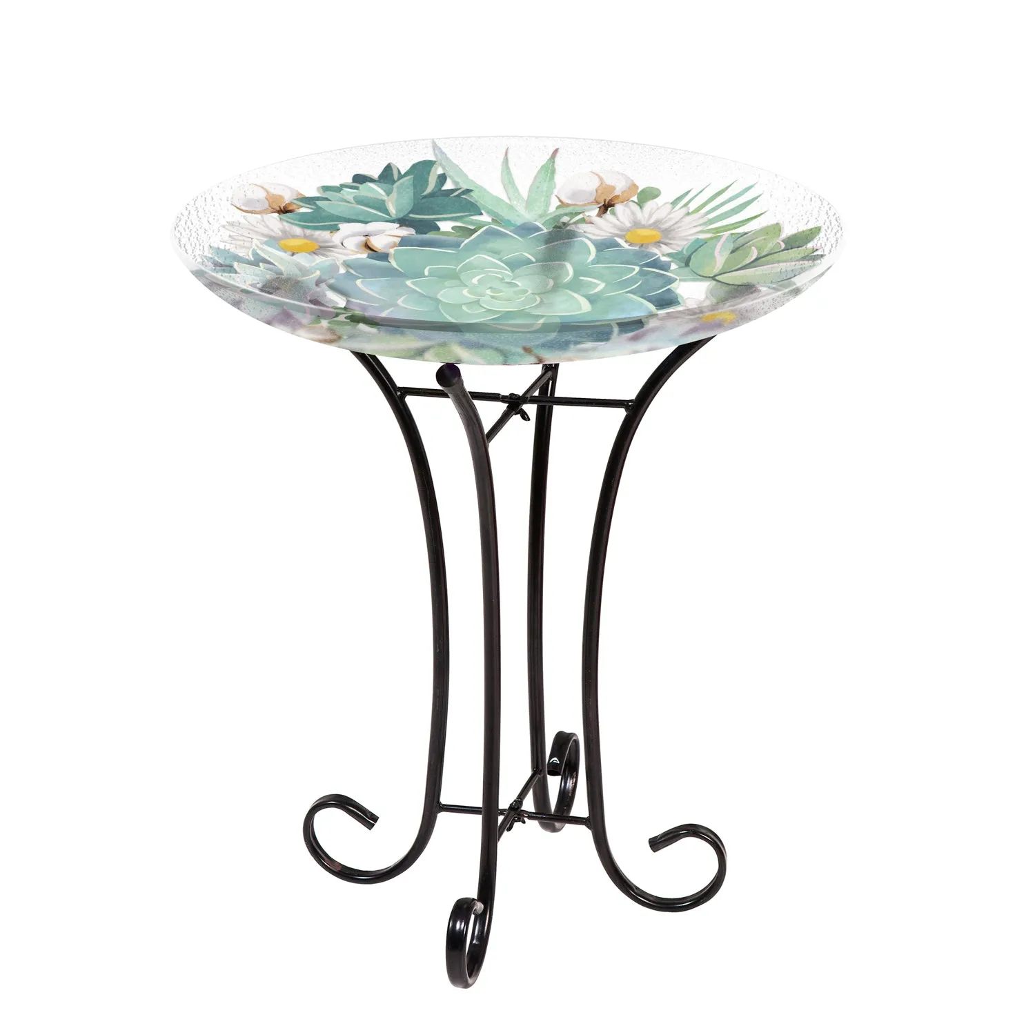 16" Glass Bird Bath w/Stand, Harvest Succulents,2gb1210