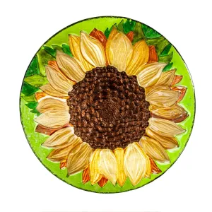 18" Hand Painted Embossed Glass Bird Bath, Fall Sunflower,2gb6931