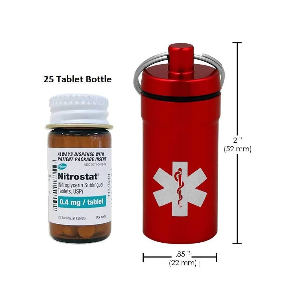 3 Mini Stash Jars, Airtight Waterproof Smell Proof Container Pill Holder with Medical Emblem, Secures Nitroglycerin Nitro Bottle Aspirin Ibuprofen Medications Herbs Food plus, EDC Keychain Fob
