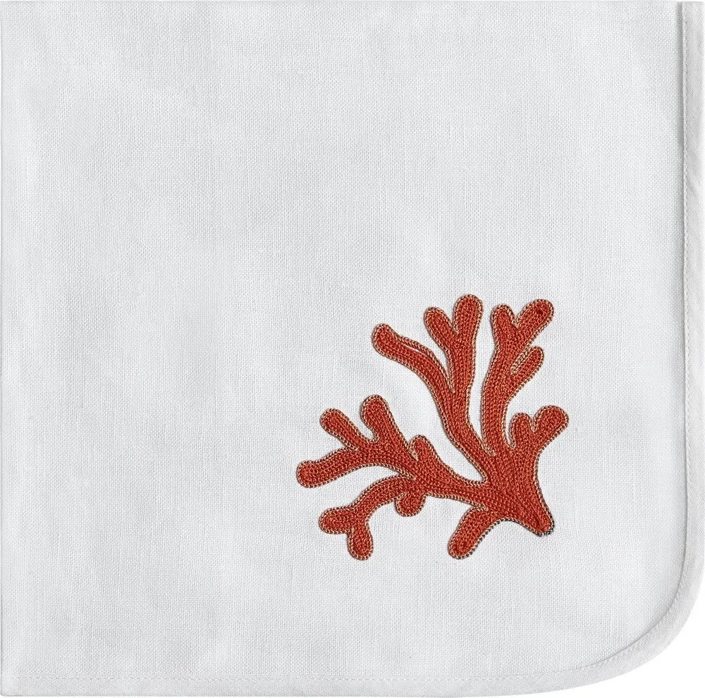 6 CORAL EMBROIDERED NAPKINS