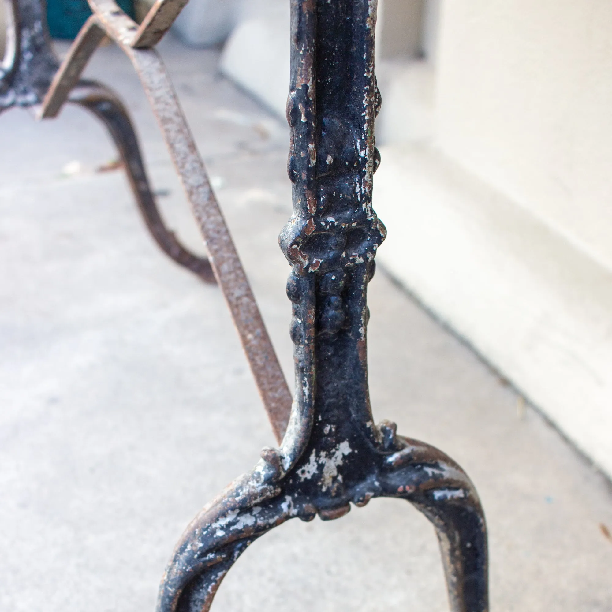 Antique French Distressed Garden Bistro Table with Black Iron Base