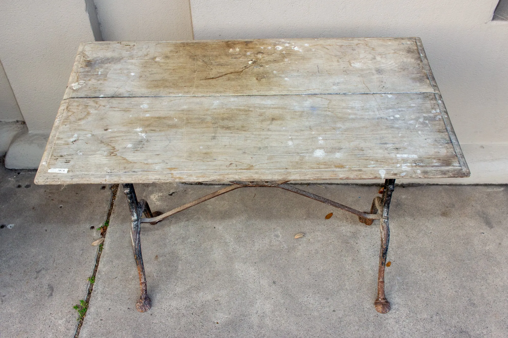 Antique French Distressed Garden Bistro Table with Black Iron Base