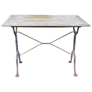 Antique French Distressed Garden Bistro Table with Black Iron Base