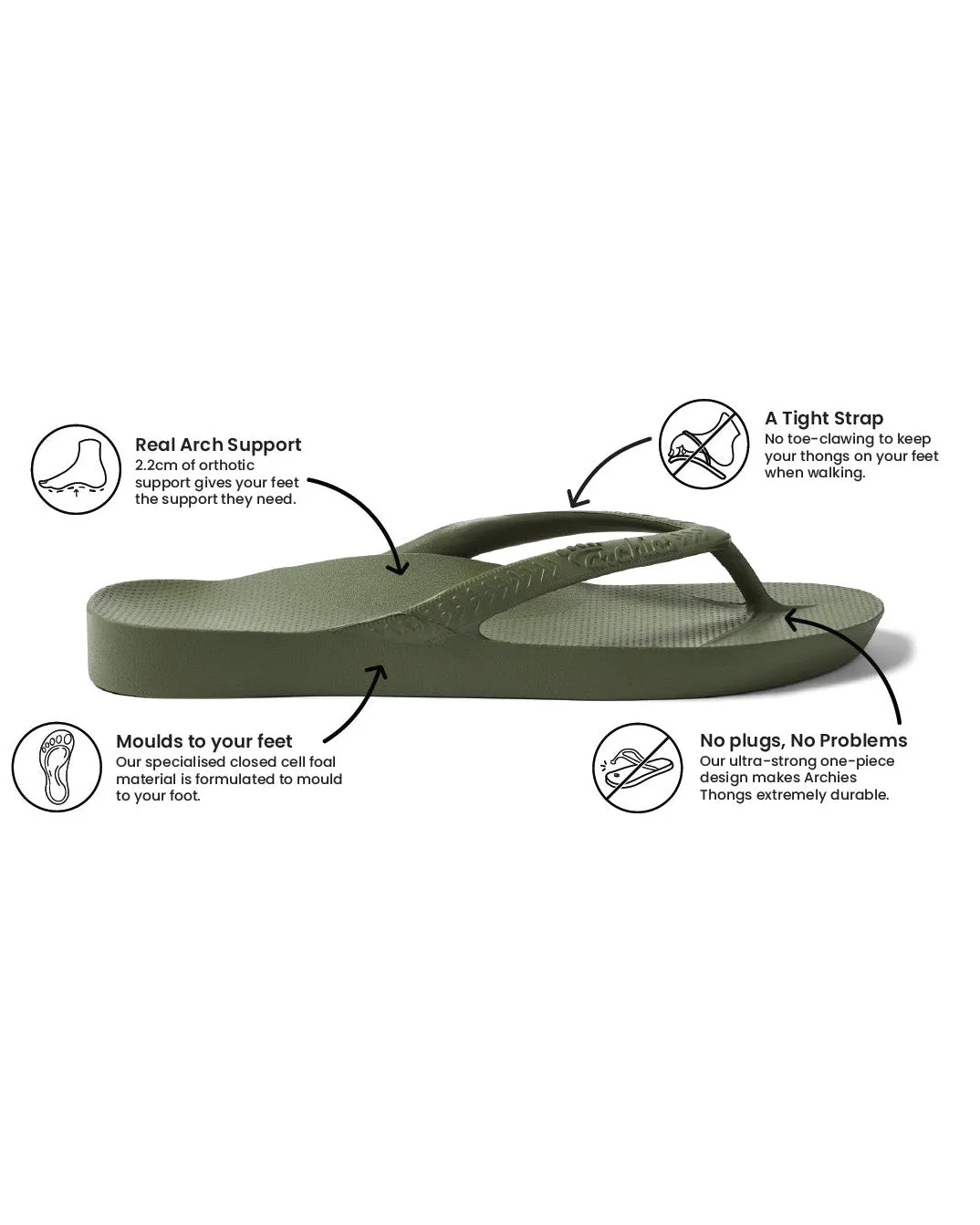 Archies Arch Support Jandals - Khaki