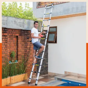 Bathla Vanguard 12ft Telescopic Aluminium Alloy Ladder for Home with Anti-Slip Shoes
