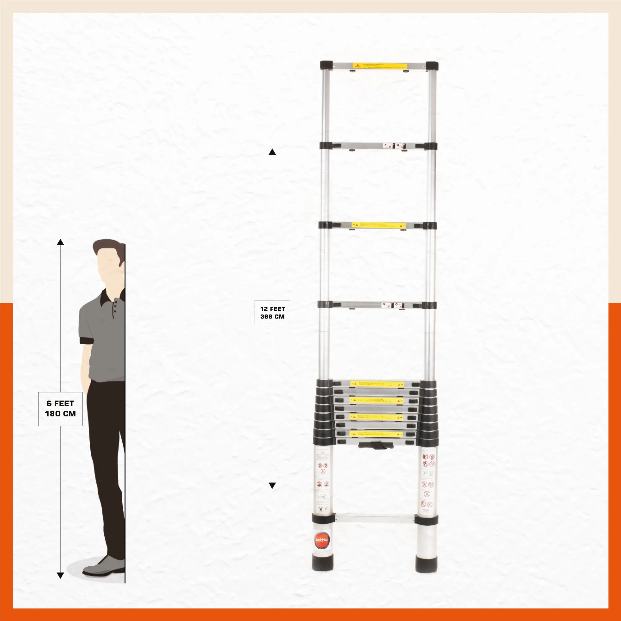 Bathla Vanguard 12ft Telescopic Aluminium Alloy Ladder for Home with Anti-Slip Shoes