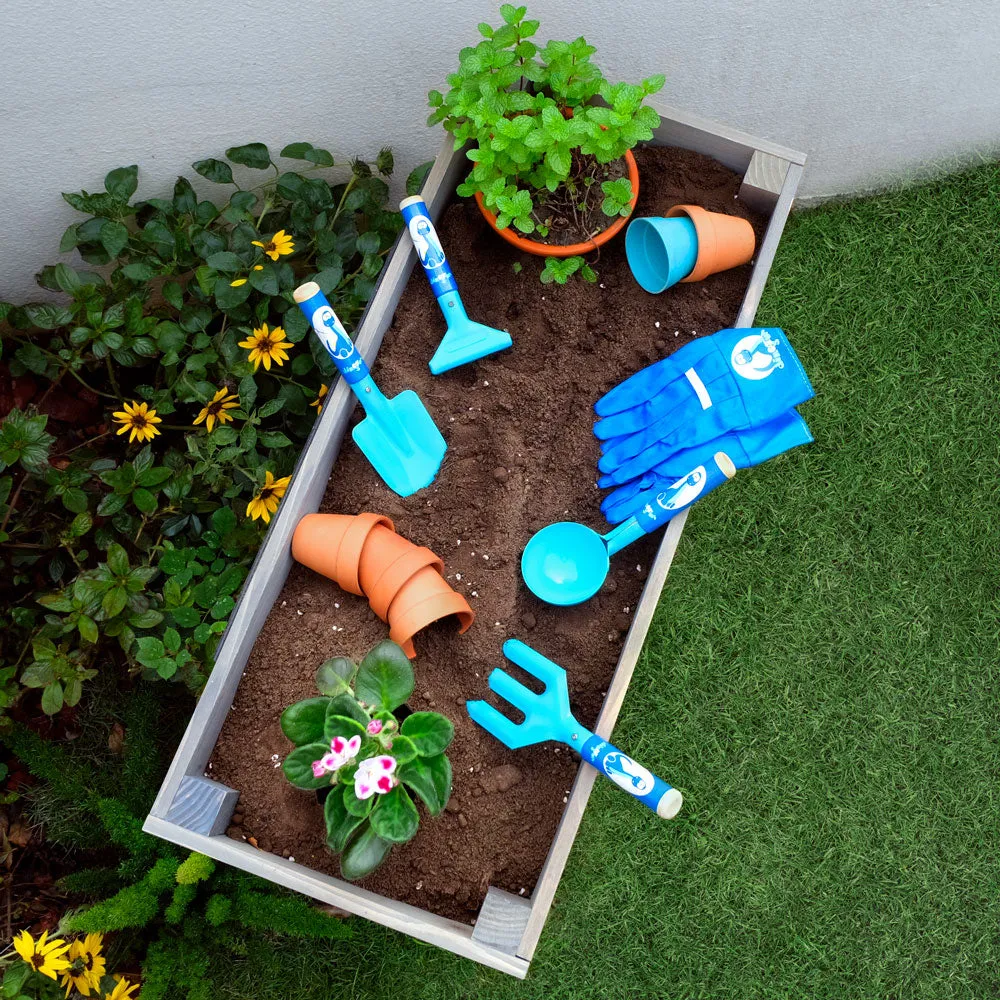 Blue Dinosaur Kids Gardening Set| Real Sturdy Steel Tool set with Gloves