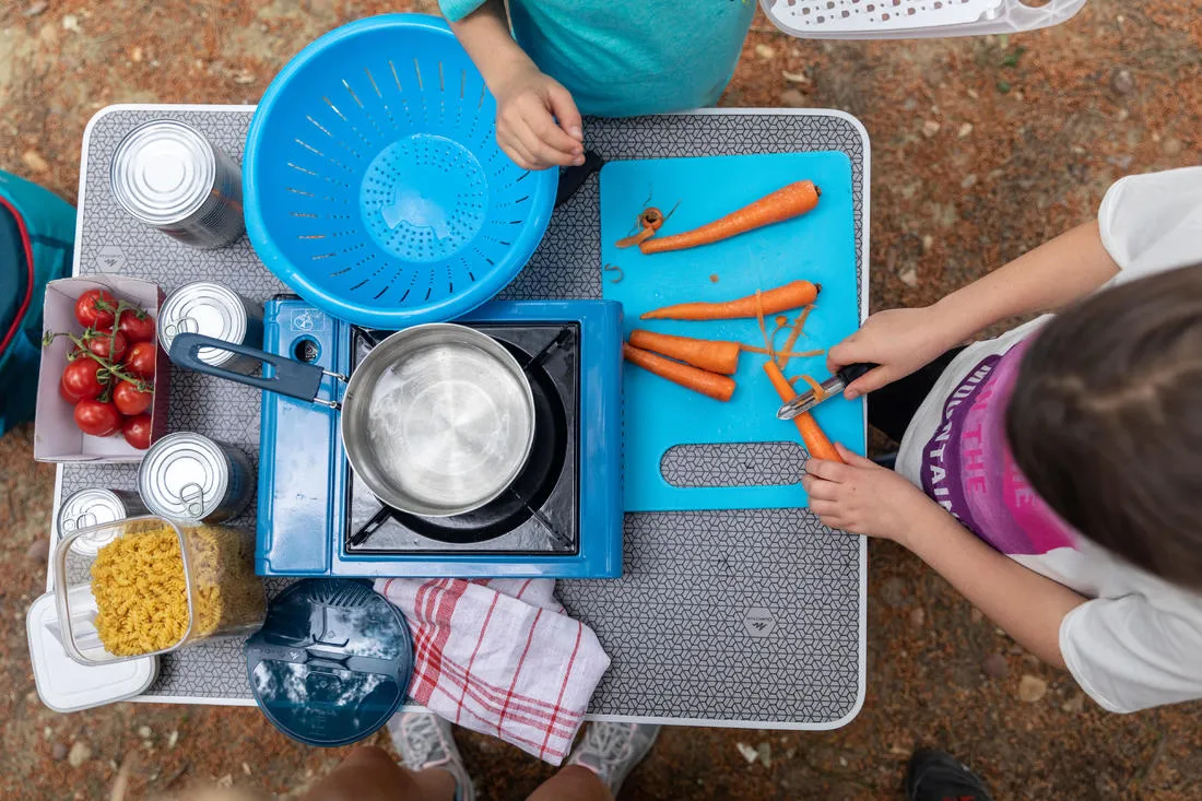 Camping and bivouacking cooking set in stainless steel 100 - 2 persons-10 items.