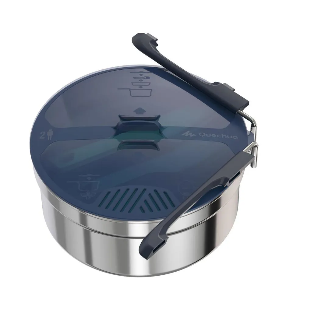 Camping and bivouacking cooking set in stainless steel 100 - 2 persons-10 items.