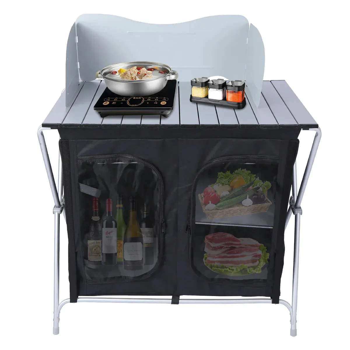 Camping Table with Roll Up Table Top and Storage