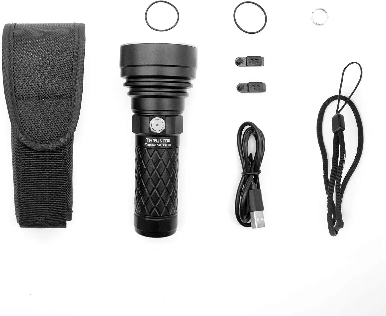 Catapult V6 SST70 USB-C Rechargeable Flashlight, 2836 Lumens, 692M Long Beam Distance, High-Performance LED Searchlight for Tactical, Camping, and Hiking, Black, Cool White - CW