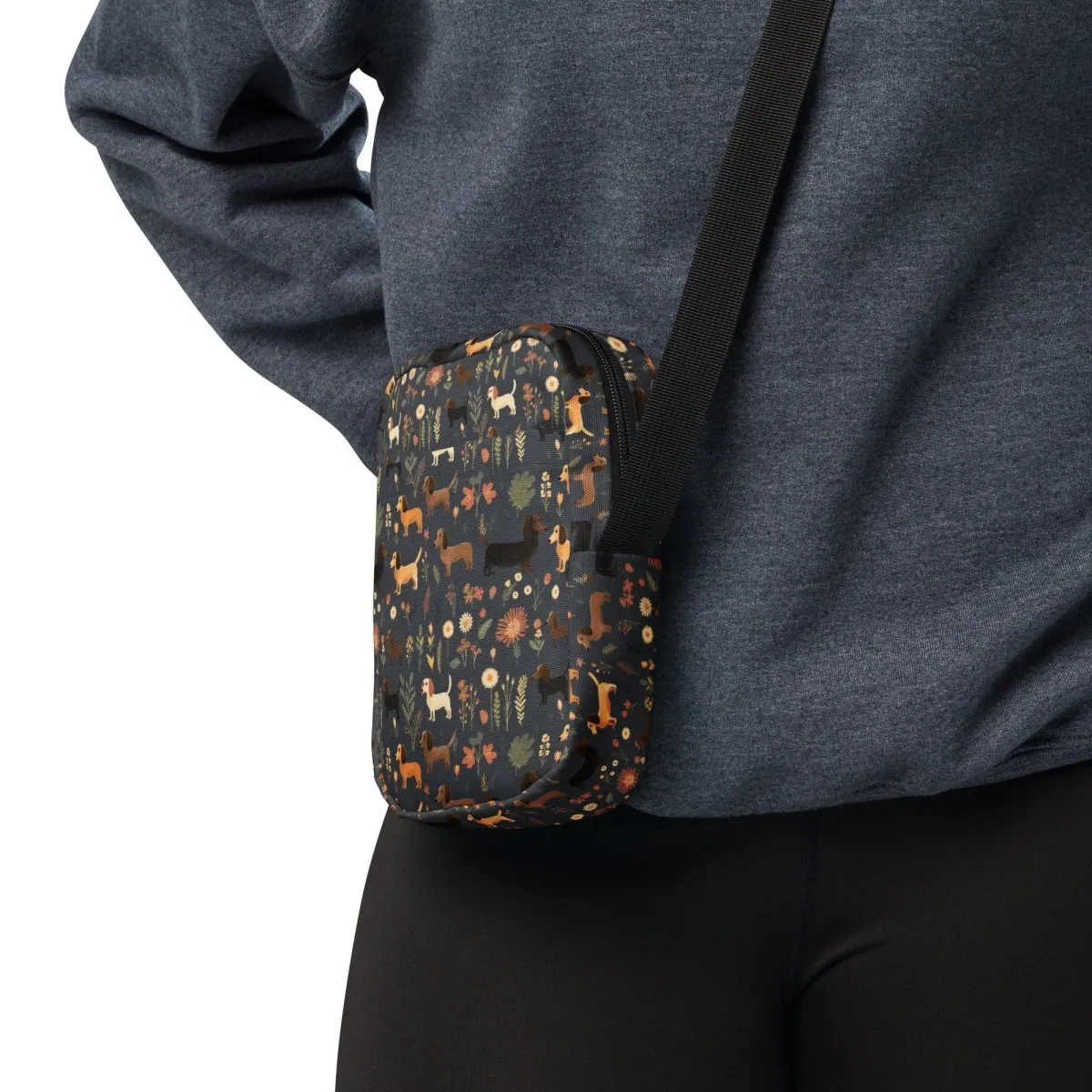 Dark Grey Dachshund Crossbody Bag