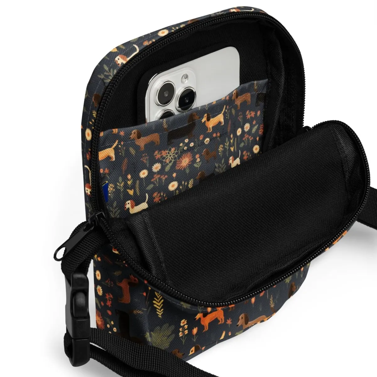 Dark Grey Dachshund Crossbody Bag