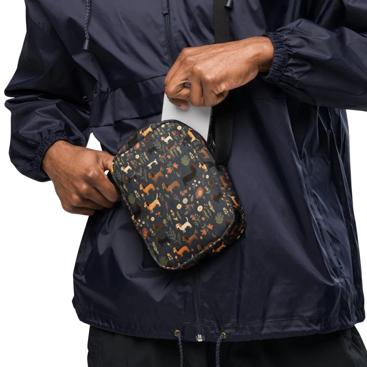 Dark Grey Dachshund Crossbody Bag