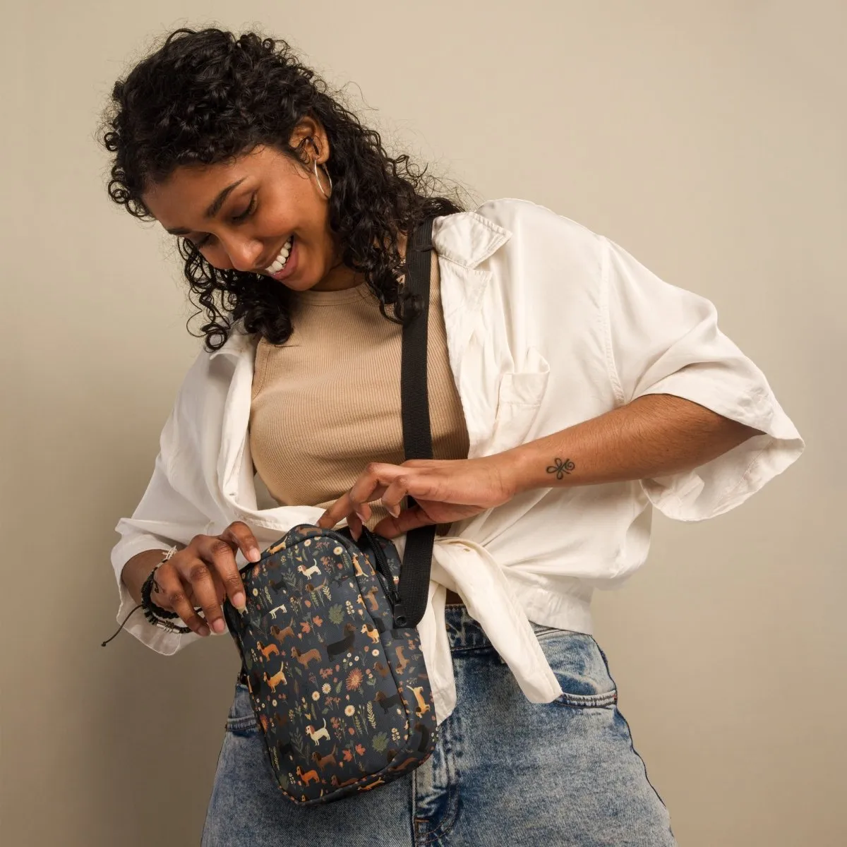 Dark Grey Dachshund Crossbody Bag