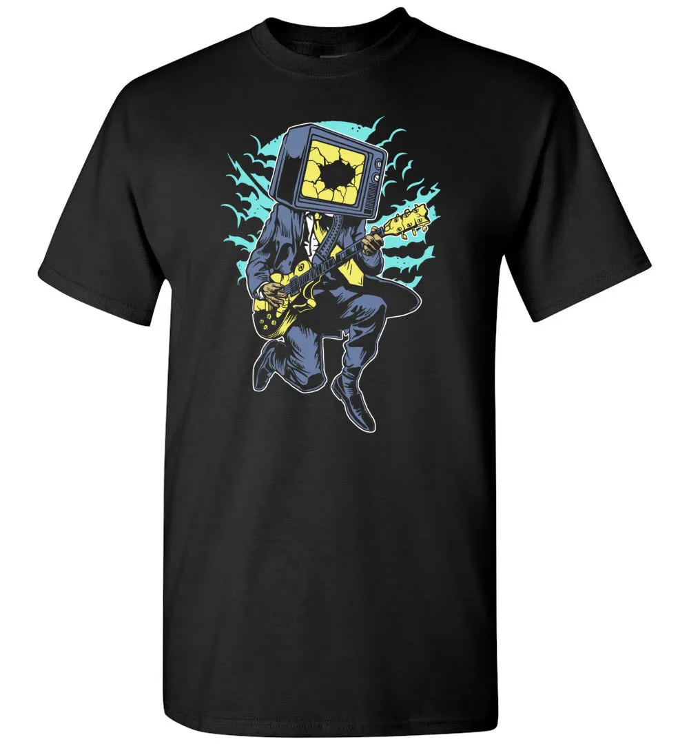 Death Rock Shirt - Punk TV Head Rocker With Guitar. Horror Goth Hard Rockin Heavy Metal T-Shirt