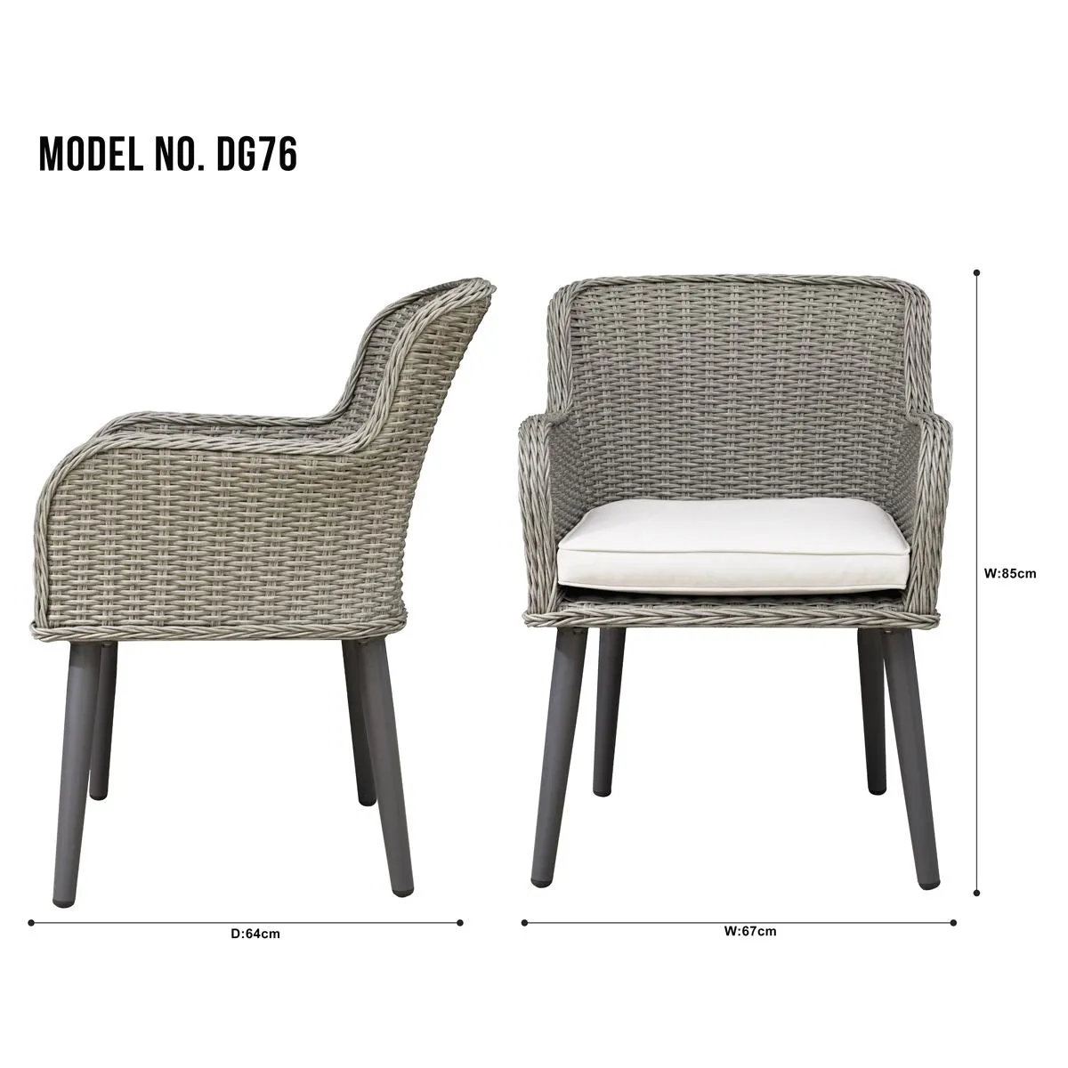 Dellonda Buxton Rattan Wicker Outdoor Dining Armchairs with Cushion, Set of 2, Grey