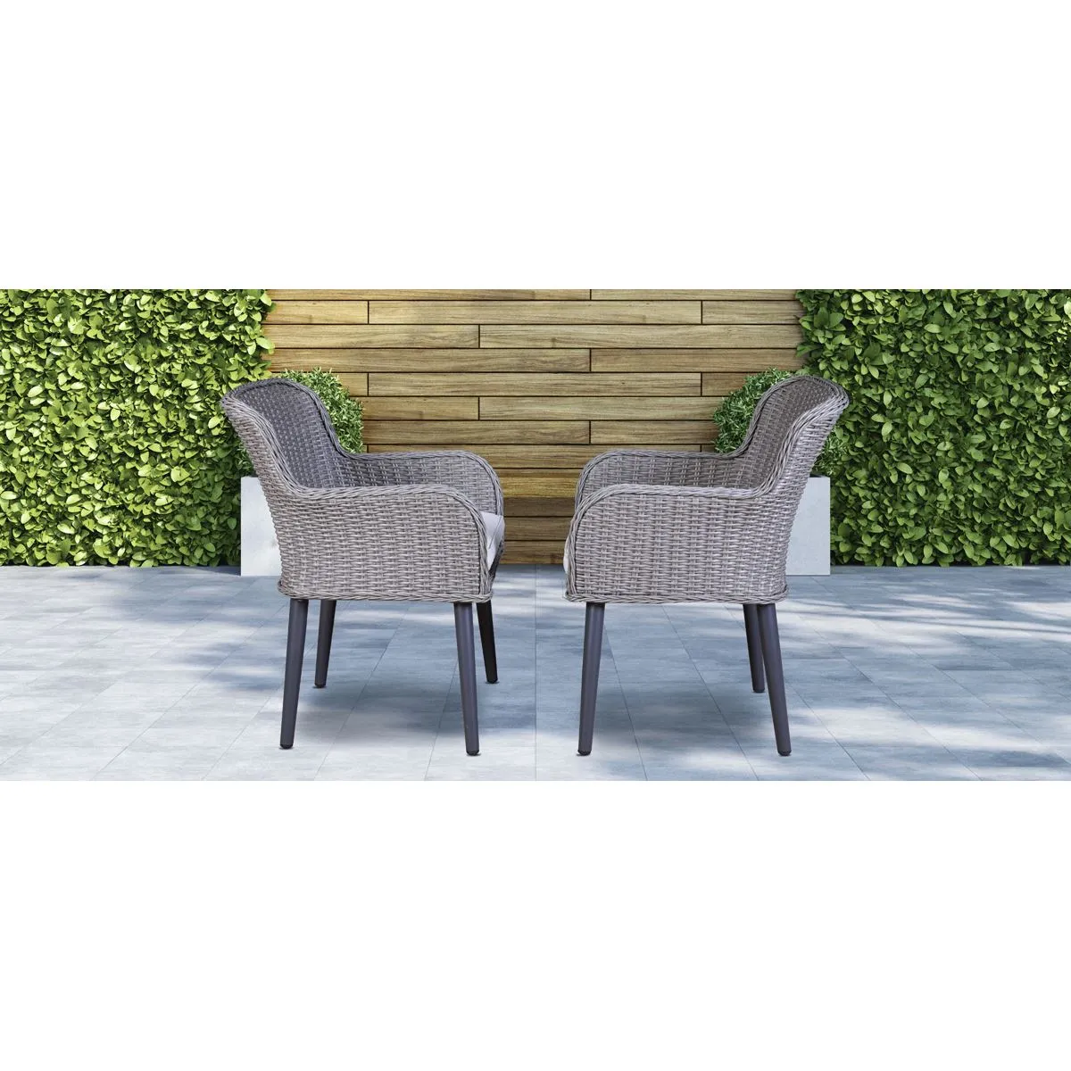 Dellonda Buxton Rattan Wicker Outdoor Dining Armchairs with Cushion, Set of 2, Grey