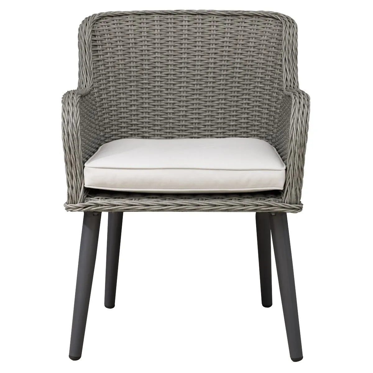 Dellonda Buxton Rattan Wicker Outdoor Dining Armchairs with Cushion, Set of 2, Grey