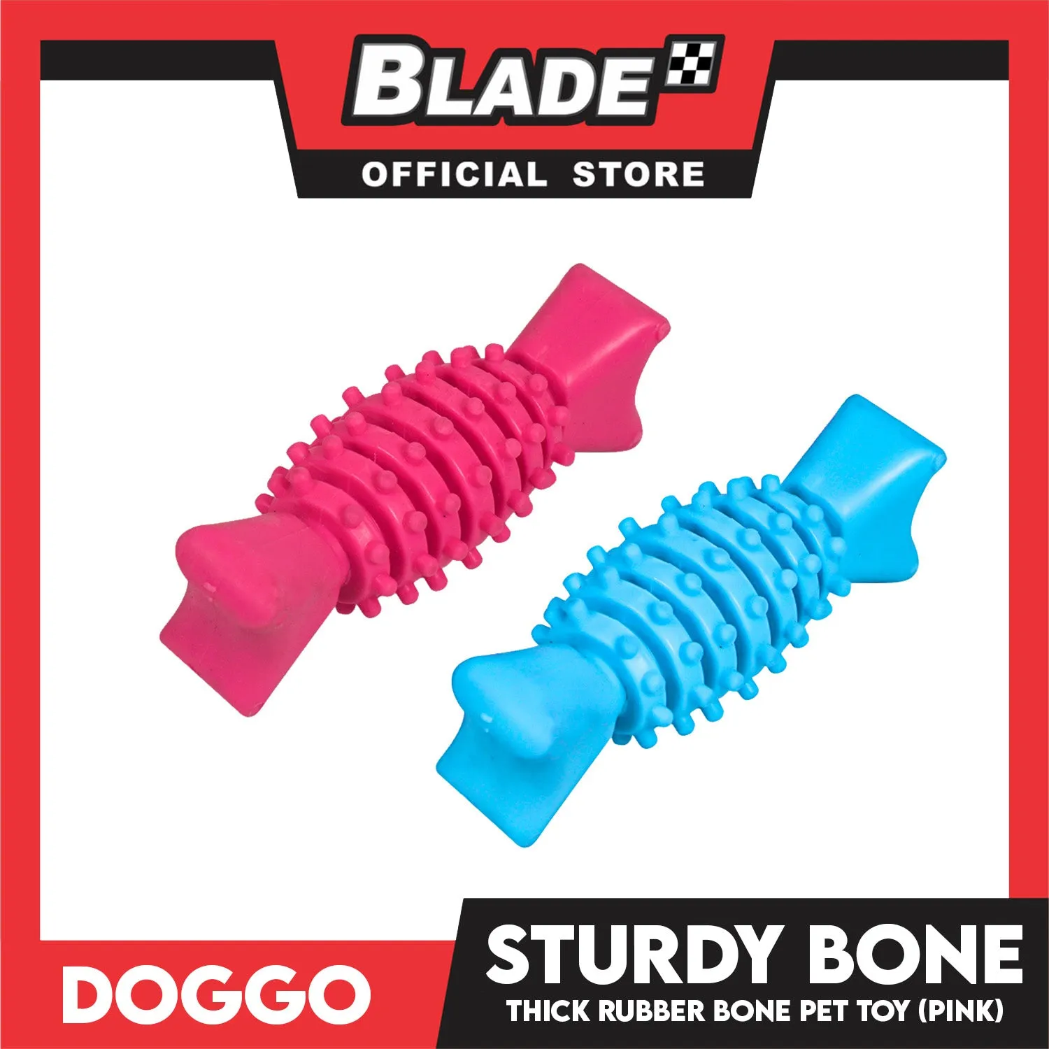 Doggo Sturdy Bone (Pink) Small Size Thick Rubber Material Pet Toy