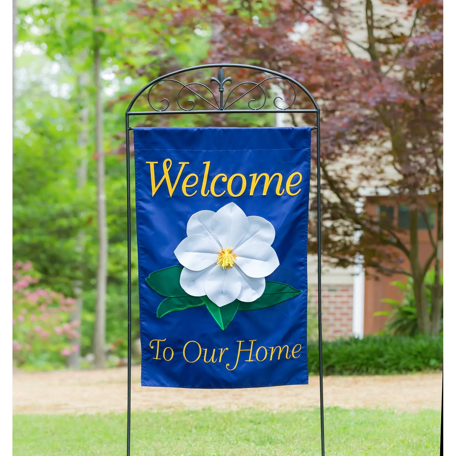 Evergreen Flag Hardware,Fleur de Lis House Flag Arbor Stand,30.3x7x75.5 Inches