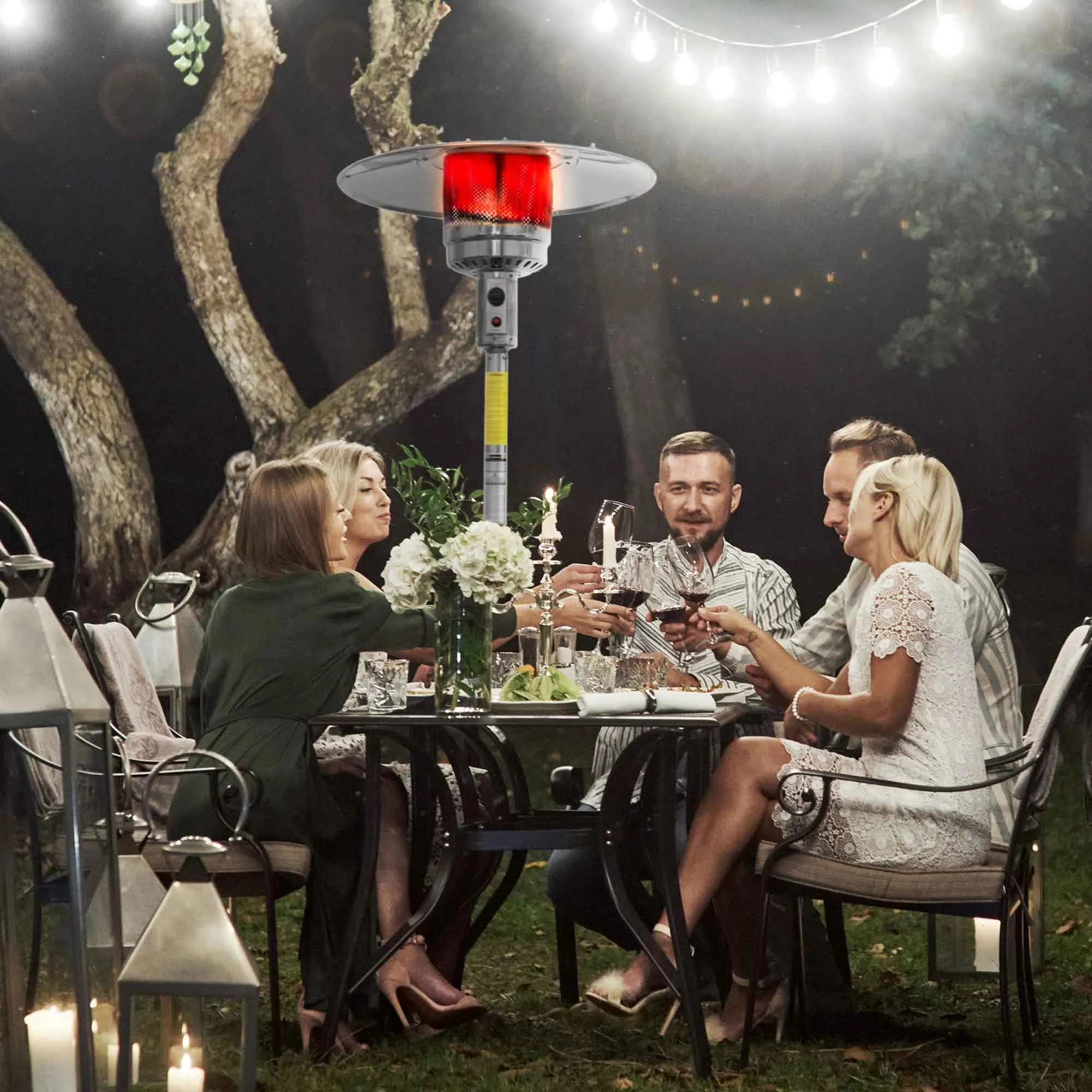 Freestanding Gas Patio Heater 13kW with Wheels & Cover, Stainless Steel - DG221