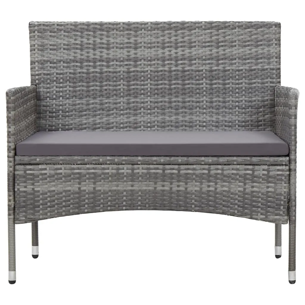 Garden Bench with Cushion Poly Rattan Gray