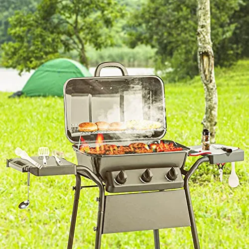 Gonioa Portable Outdoor Utensil Kitchen Set, 9 Piece Camp Kitchen Cooking Utensil Set, Cookware Equipment Kit and Chopping Board, Scissors & Camp Knife, Grill Supplies or Camping, Hiking, RV, Travel