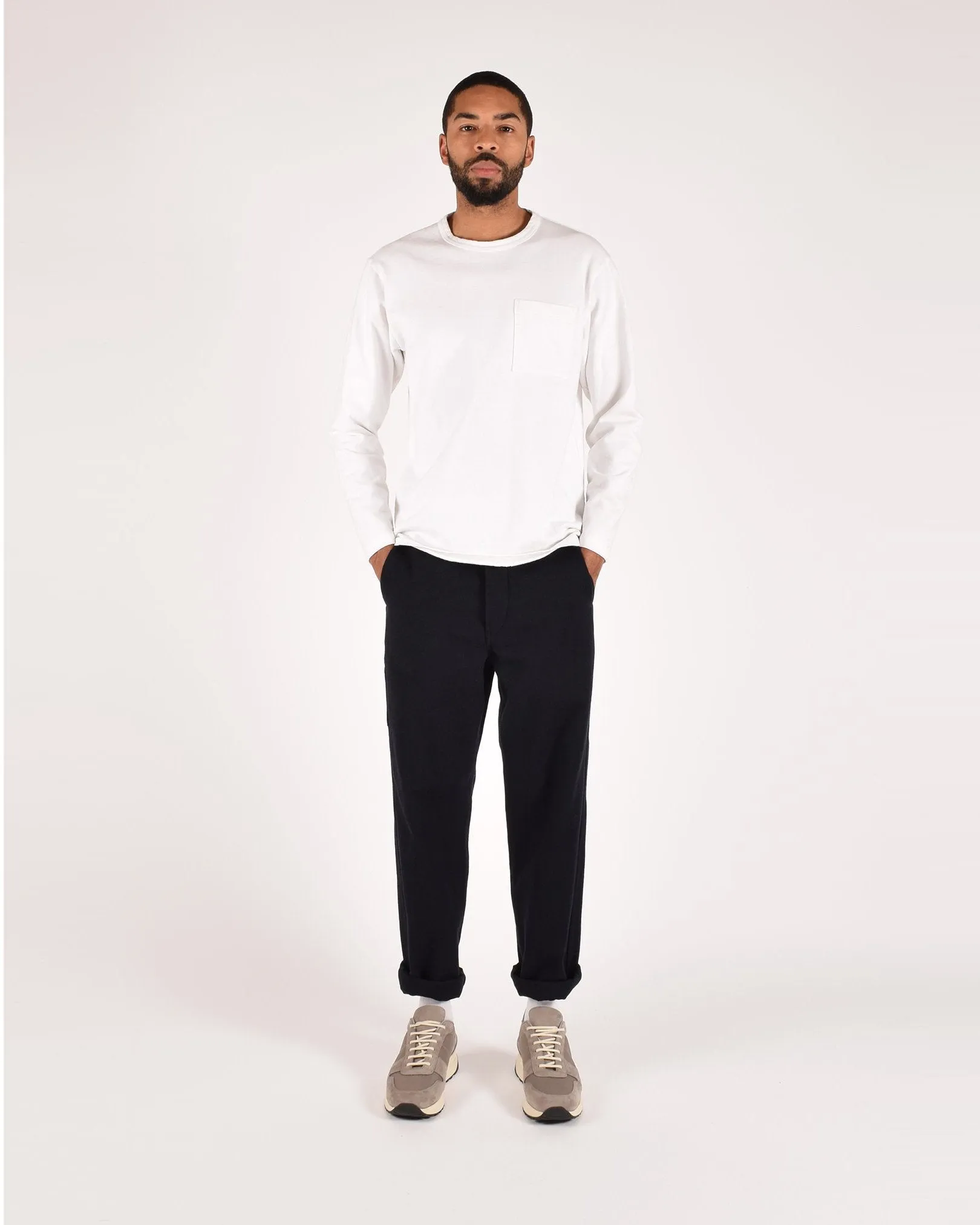 Heavy Duty Long Sleeve Tee - Single Pocket - White