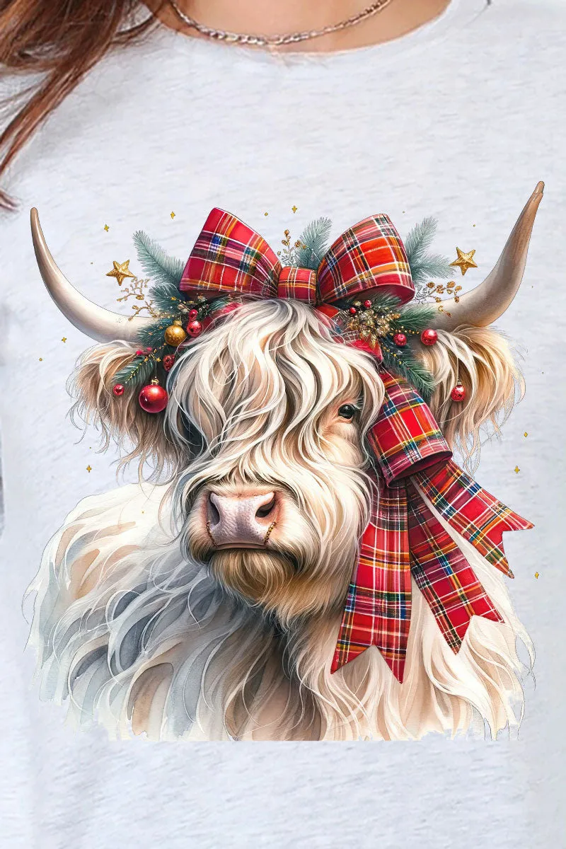 Holiday Highland Cow Heavy Cotton Long Sleeve Adult T-Shirt