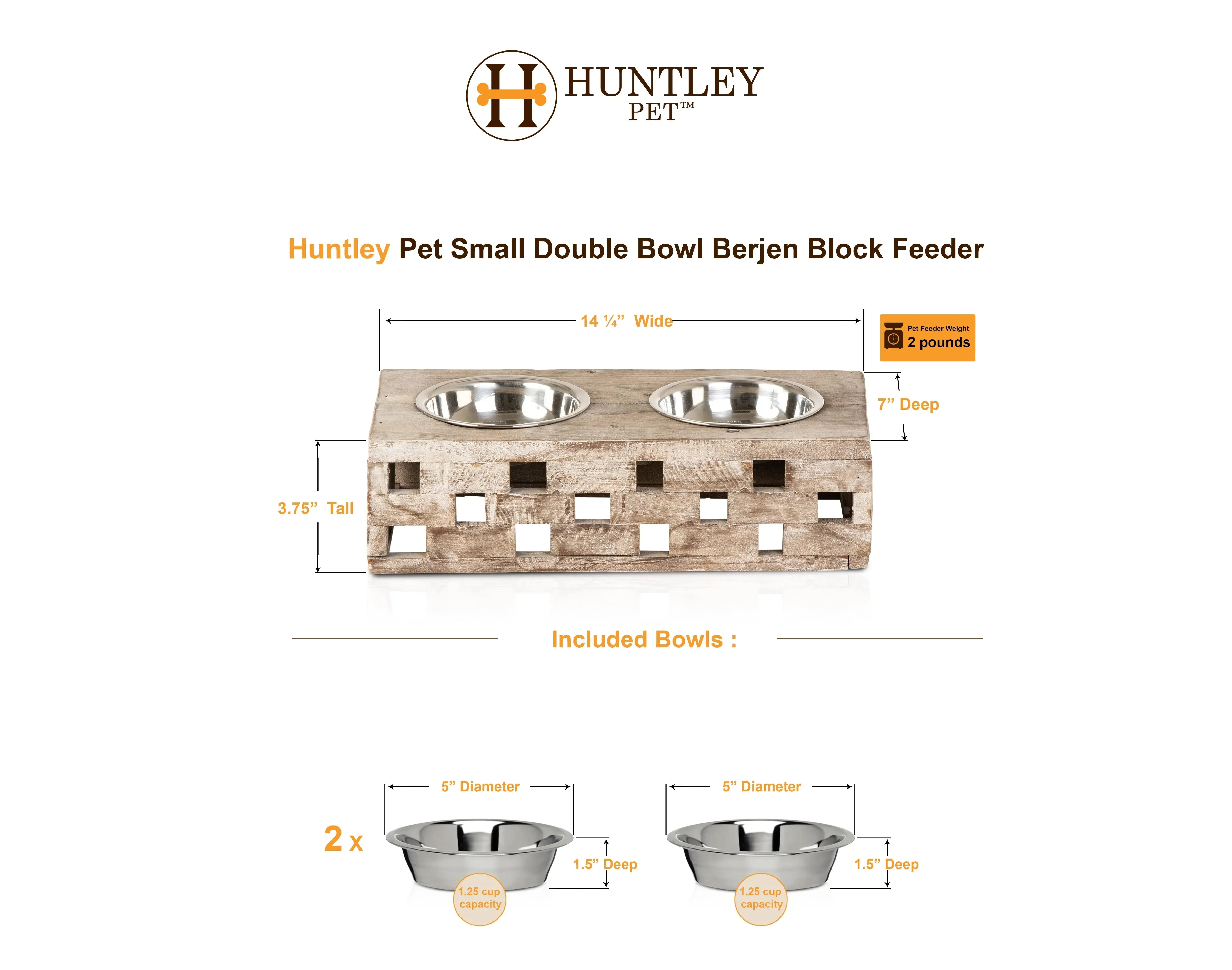Huntley Pet Elevated Dog and Cat Double Bowl Feeder