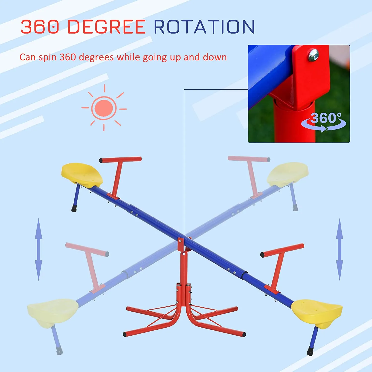 Kids Strong & Sturdy 360 Degree Rotating Metal Seesaw | 2 Seats | 3 - 8 Years